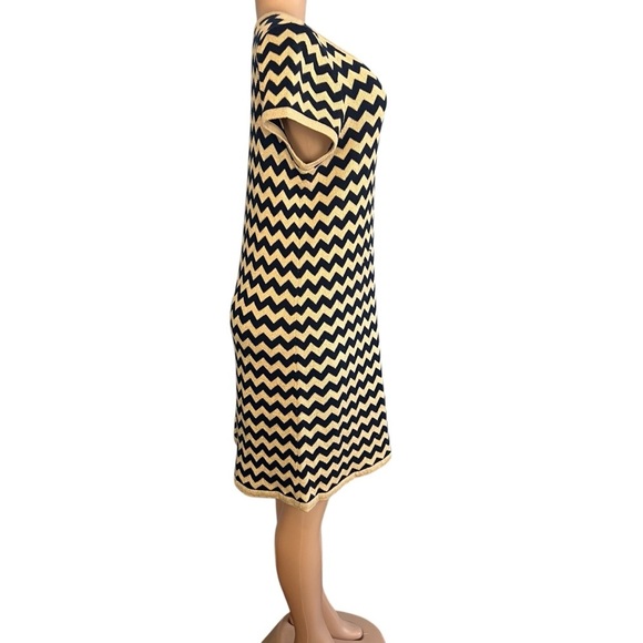 Lilly Pulitzer Santana Gold Metallic Blue Chevron Wool Blend Sweater Dress - Picture 3 of 10